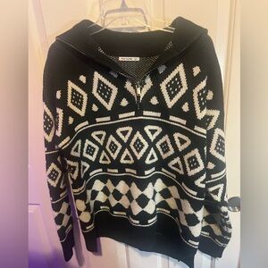 Pink Clover Black and White Patterned Sweater
